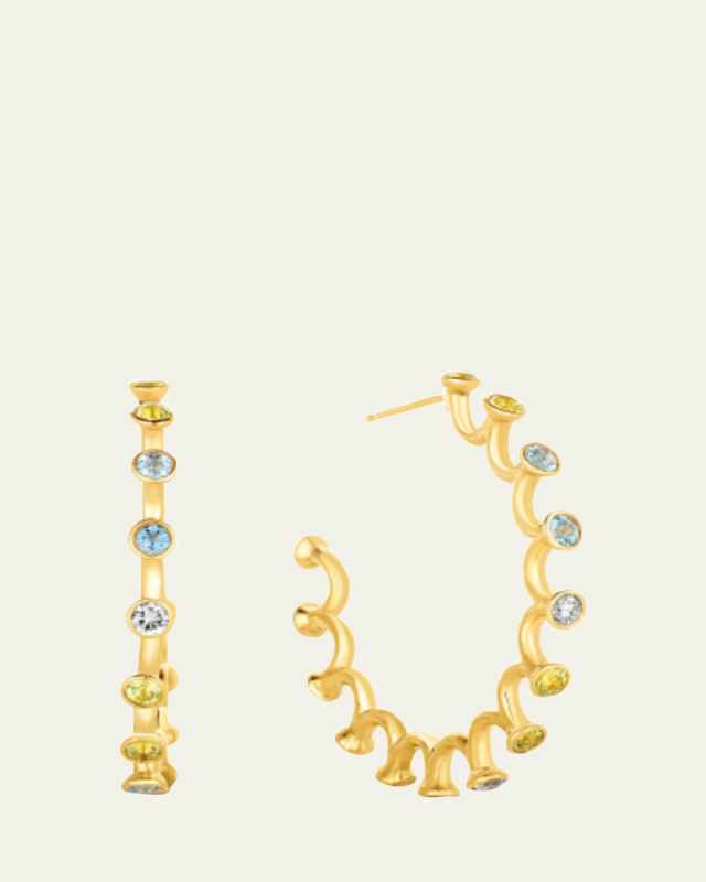 Large Spiral Hoop Earrings with Mixed Stones
